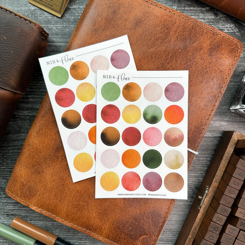 Falling Leaves Large Circles Sticker Sheet | Watercolor & Ink Collection