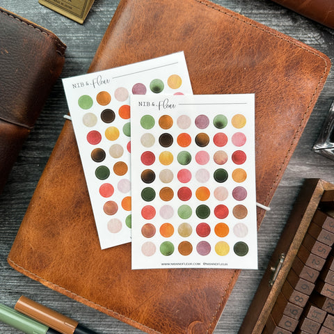 Falling Leaves Small Circles Sticker Sheet | Watercolor & Ink Collection