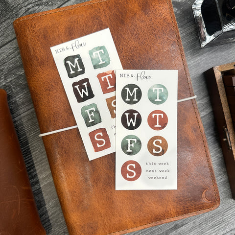Woodlands Watercolor Weekday Sticker Sheet
