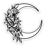 Black/White Floral Moon Clear Vinyl Sticker, 3x2.8 in.