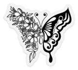 Black/White Floral Butterfly Clear Vinyl Sticker, 3x2.7 in.
