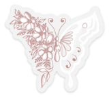Pink/White Floral Butterfly Clear Vinyl Sticker, 3x2.7 in.