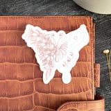 Pink/White Floral Butterfly Clear Vinyl Sticker, 3x2.7 in.