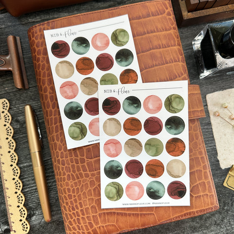 Earth Large Circles Sticker Sheet | Watercolor & Ink Collection
