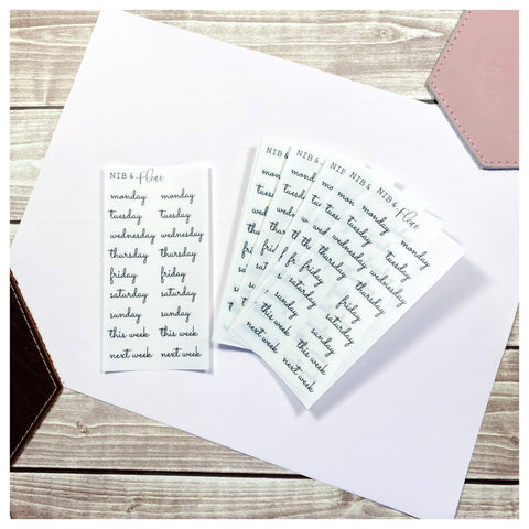 Simple Script Days of the Week Sticker Sheet